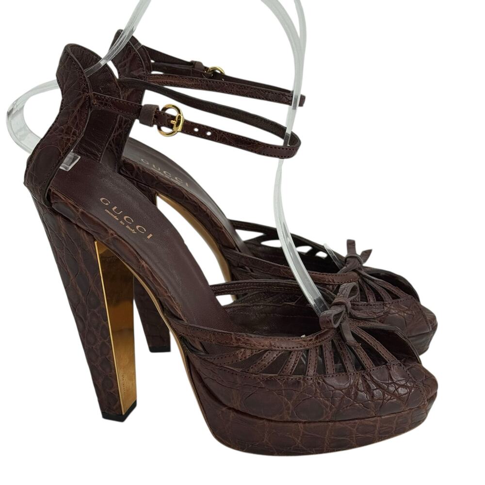 Gucci Brown Cyclamin Python Platform Heeled Sanda… - image 3